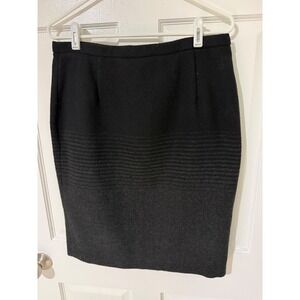 For Cynthia Black Wool Blend Textured Stripe Pencil Skirt TJ8364-275M Womens L